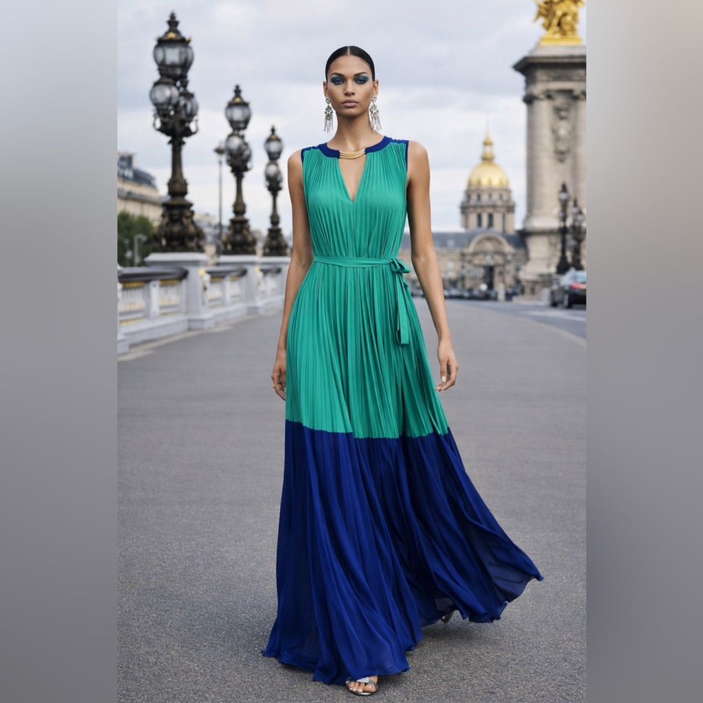Nwt Bcbgmaxazria Adelaide Colorblocked Gown Sea Green & Blue